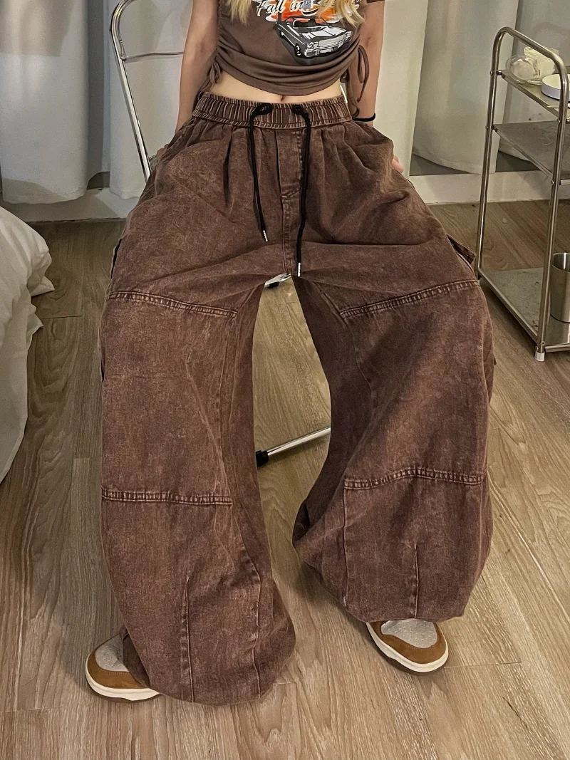 Pantalones anchos holgados para hombre, pantalón largo informal, con  cremallera en el tobillo, color marrón, estilo Hip Hop, novedad de 2024 -  AliExpress