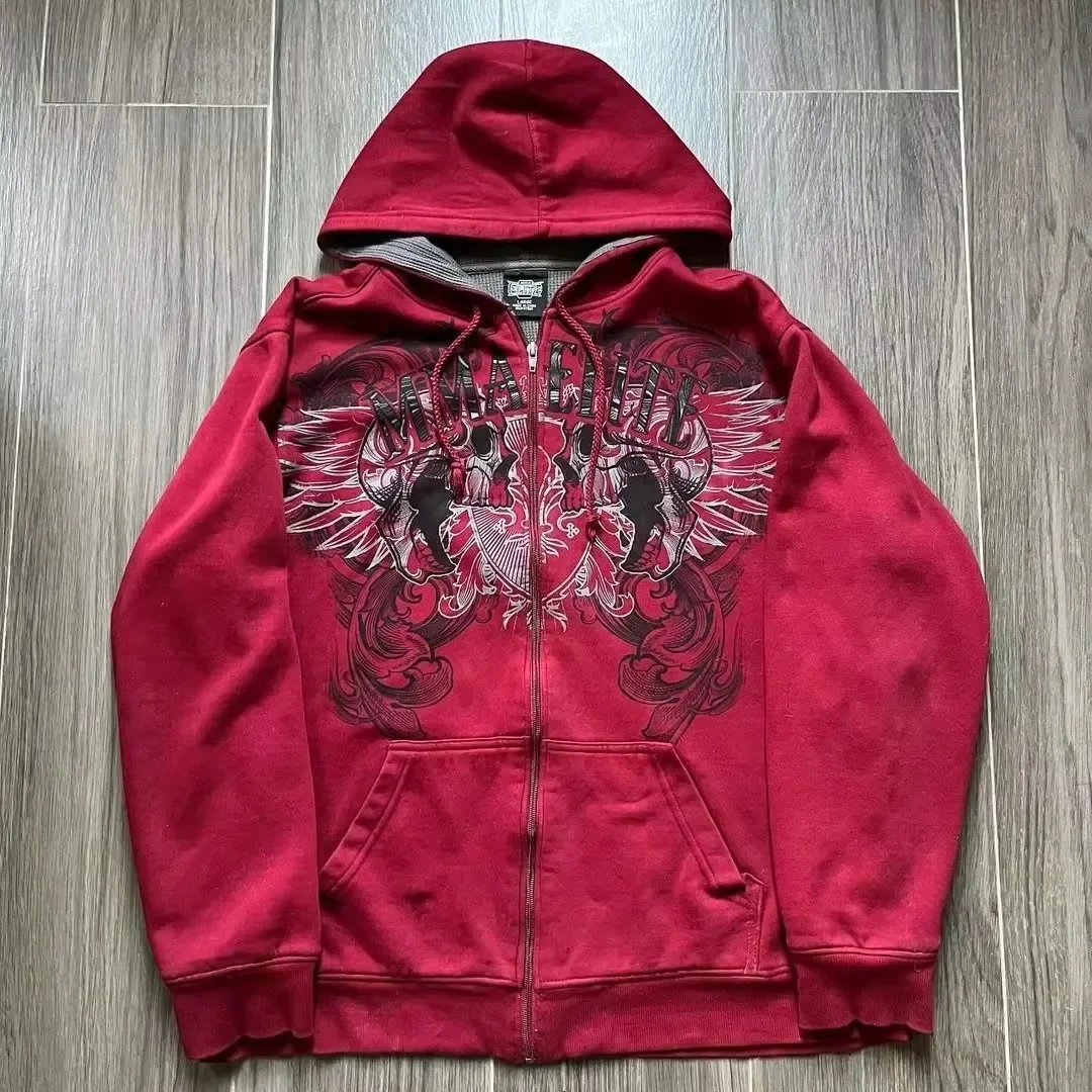 2000s New Cotton Red Couple Zipper Hoodies Vintage Elite Full Zip