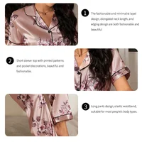 Women's Pajamas Elegant Satin Sleepwear Pj Set Flower Print Short Sleeve Buttons Lapel Tops & Long Pants Nightwear Home Clothes - Image 5