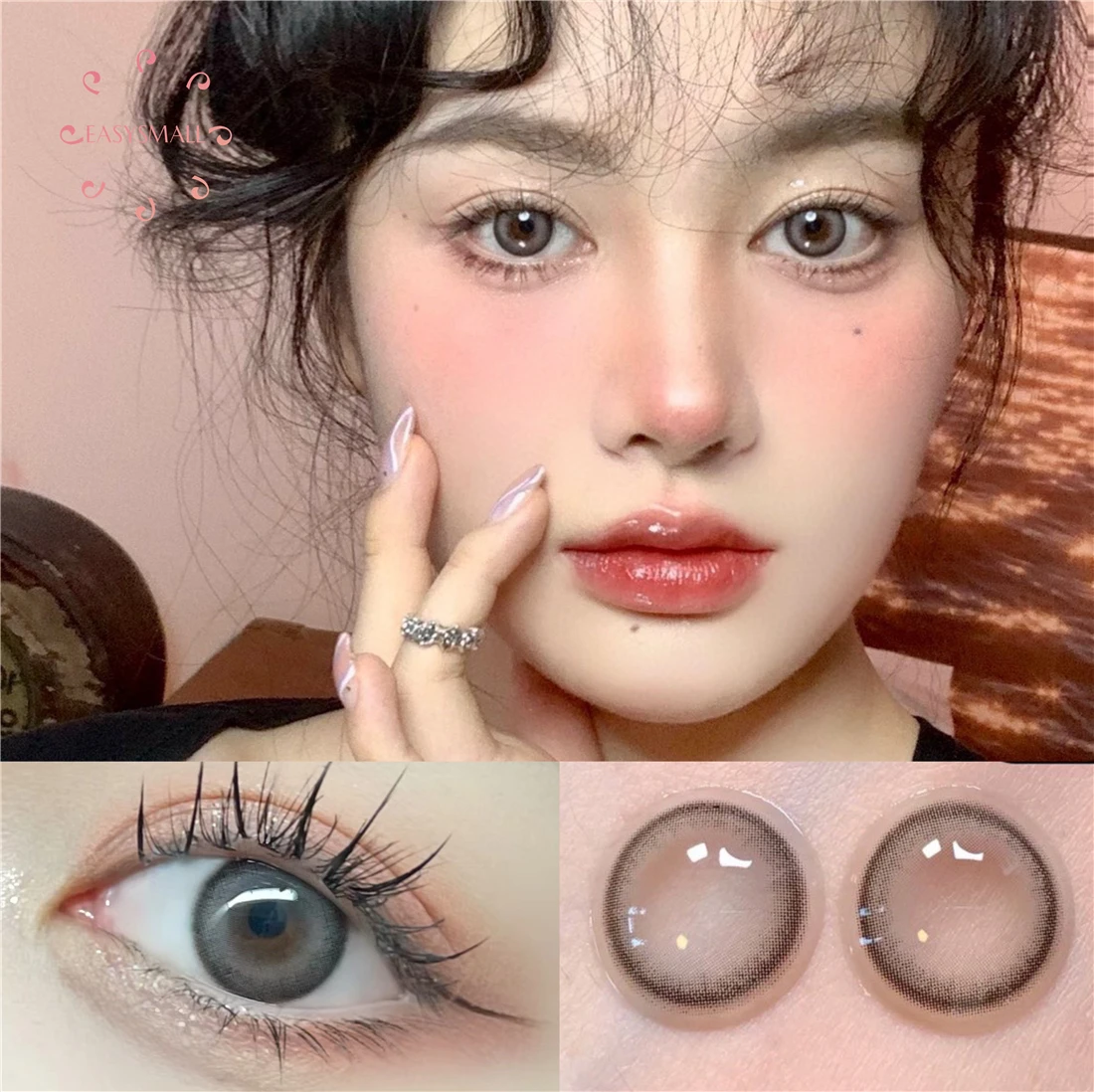 

Easysmall yogurt gray unique High-end small beauty pupil for Eyes Colored Contact Lenses Cosmetic 2pcs/pair prescription myopia