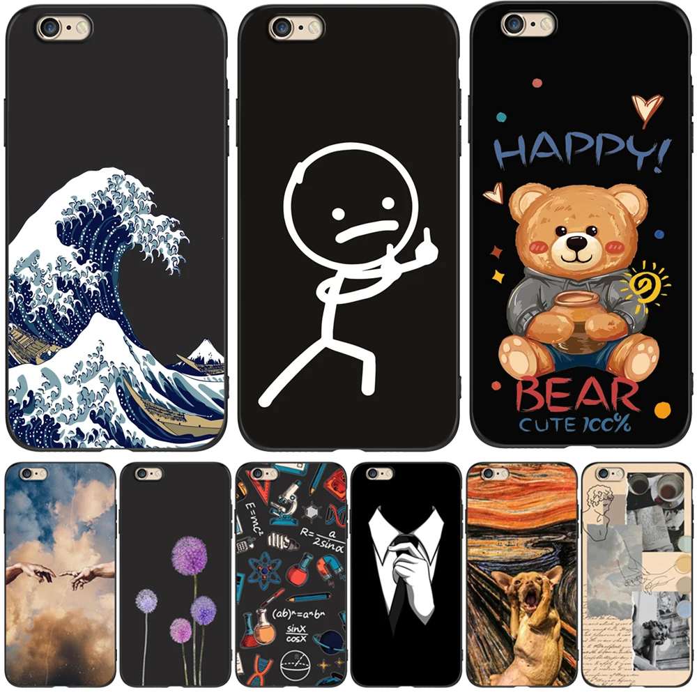 Per Iphone 5 S 5 S Se 2016 4.0 "Custodia Per Telefono Su Apple Iphone 6 S 6 S Plus Funda Bumper Custodia In Tpu Nero Cane Gatto Motivo Floreale