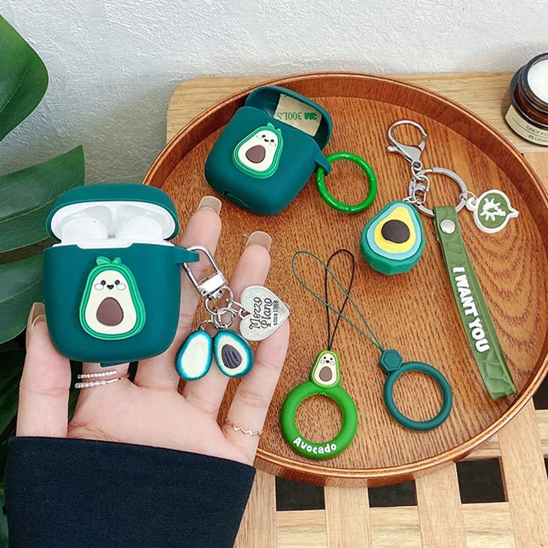 Per Soundpeats Air 3 Custodia Avocado Cartoon Ring Chain Rope Custodia Per Auricolari Custodia Protettiva Antiurto In Silicone