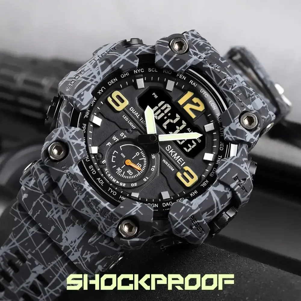 SKMEI 1637 Dual Movement 3 Time Sport Wristwatch Mens Waterproof Electronic Watches montre homme Shockproof Digital Men Watch 4