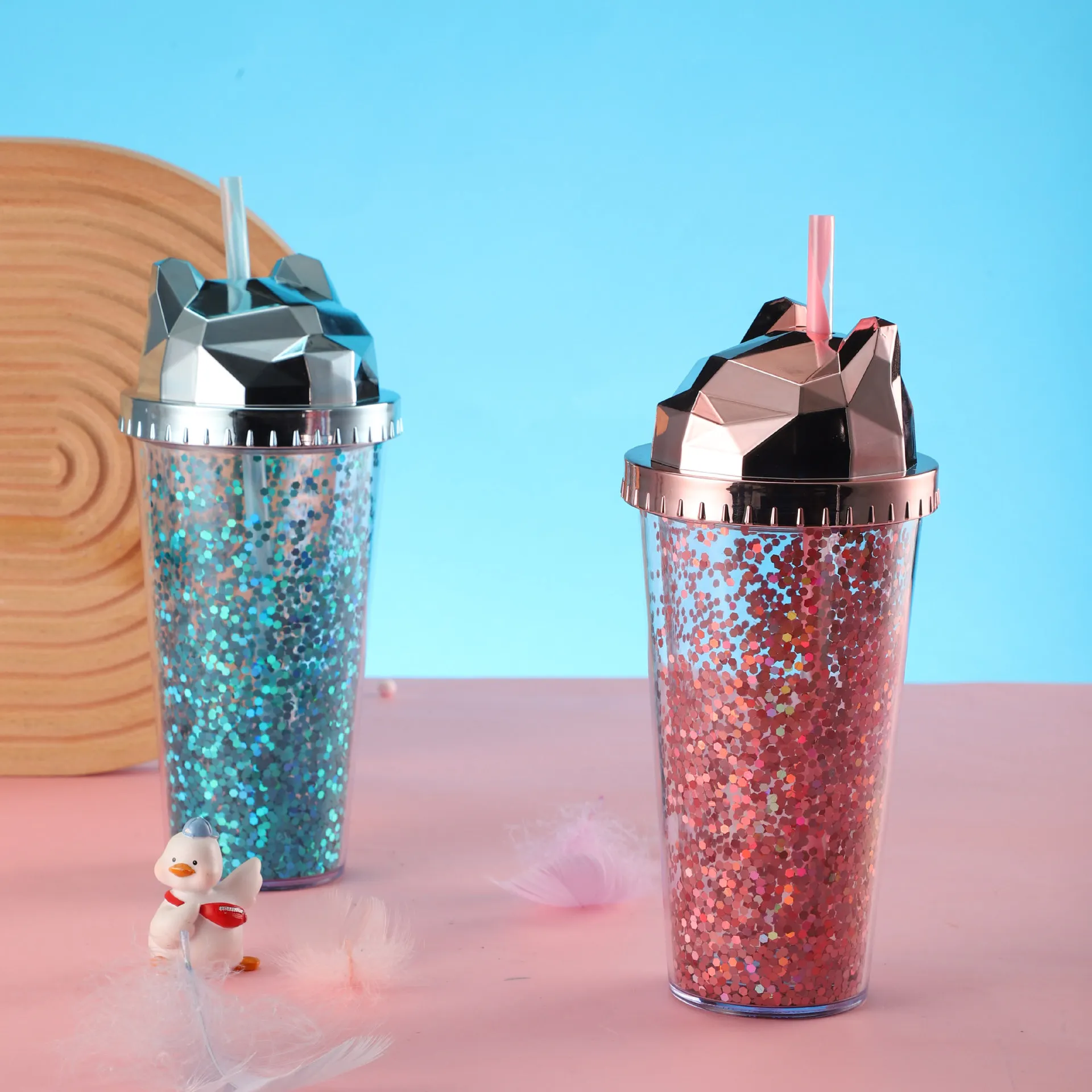 Ban.Do glitter water bottle tumbler with straw 680ml