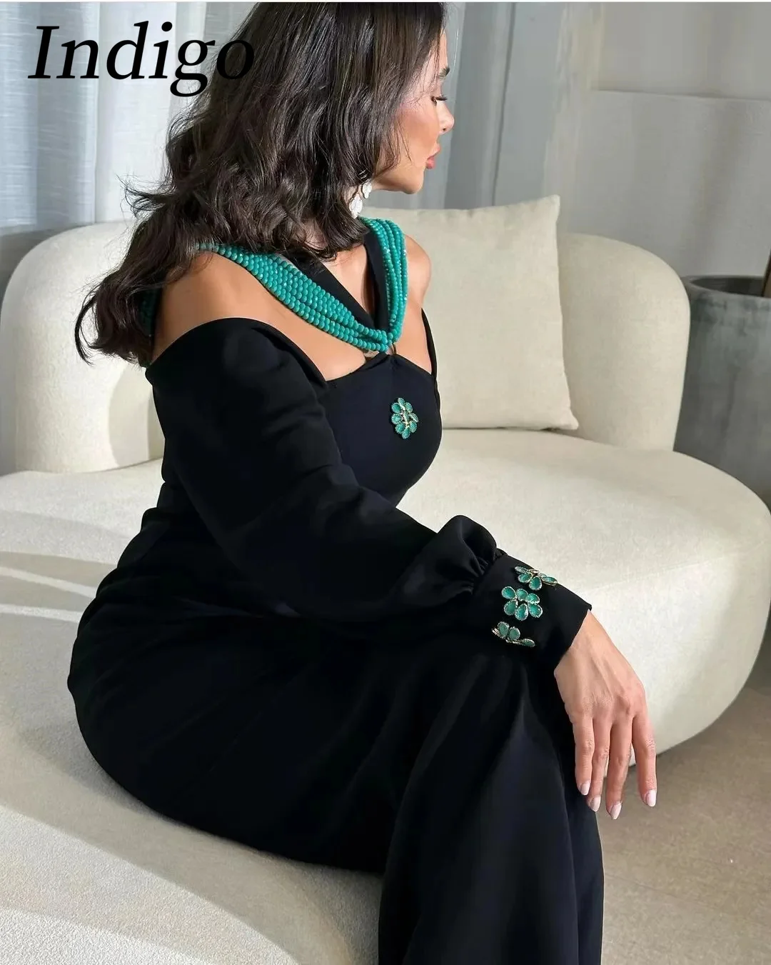 

Indigo New Black Evening Dresses Beads Off Shoulder Ankle-Length Elegant Evening Gown For Women 2024 vestidos de gala Hot Sale