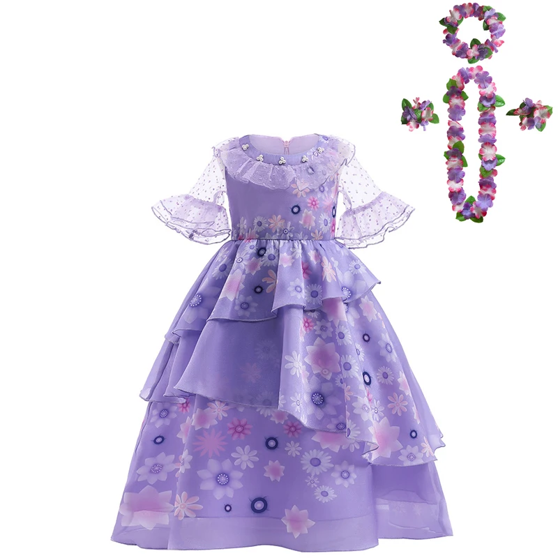 pirate costume women Flower Girls Encanto Isabella Dress Mirabel Charm Cosplay Princess Costume Children Fancy Dress Carnival Party Supply Kids Gift anime cosplay Cosplay Costumes