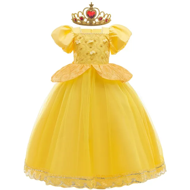 Girl Belle Princess Dress Kids Beauty and The Beast Costume Girl Baby Christmas Princess Birthday Party Fancy Dress 2-10 Years Belle dress C set 1