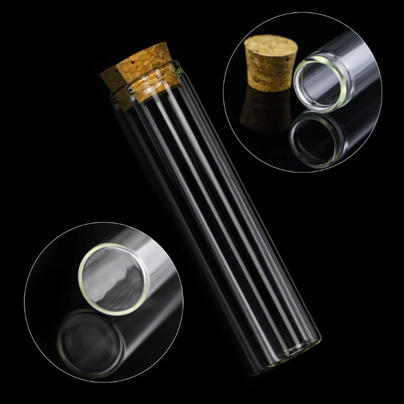 5pcs 12x100mm/15x100mm/18x100mm/20x100mm/25x100mm/40x100mm Flat Bottom Glass Test Tube With Cork Stoppers For Kinds Of TESTS 2
