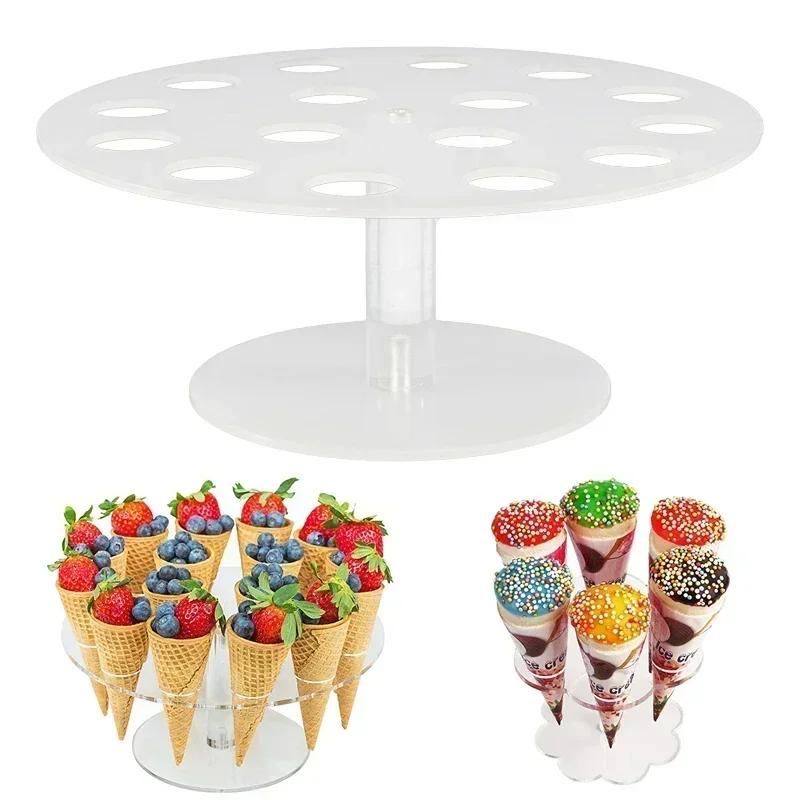 6/8/16-Holes Round Acrylic Ice Cream Cone Dessert Holder Display Stand for Wedding Party Dining & Bar Supplies
