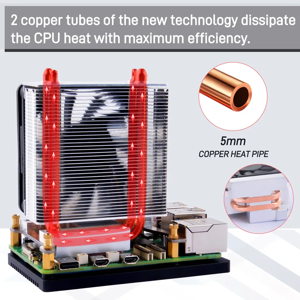 52Pi Raspberry Pi 5 Ice Tower Plus Cooler Dual-Copper Pipe Heatsink for Raspberry Pi 5 image 5