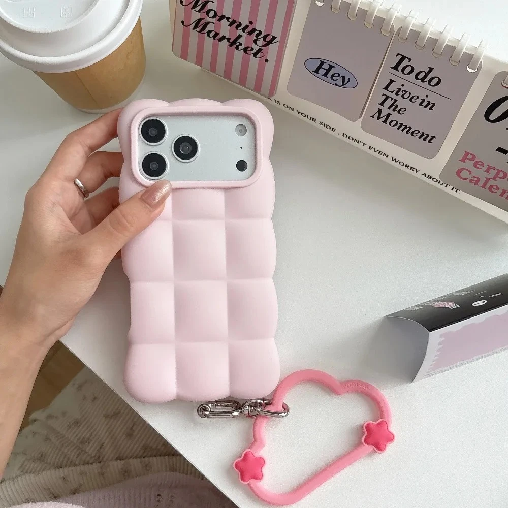 Cute Cloud Puffy Grid Silicone Phone Case - Soft Shockproof Protective Cover
