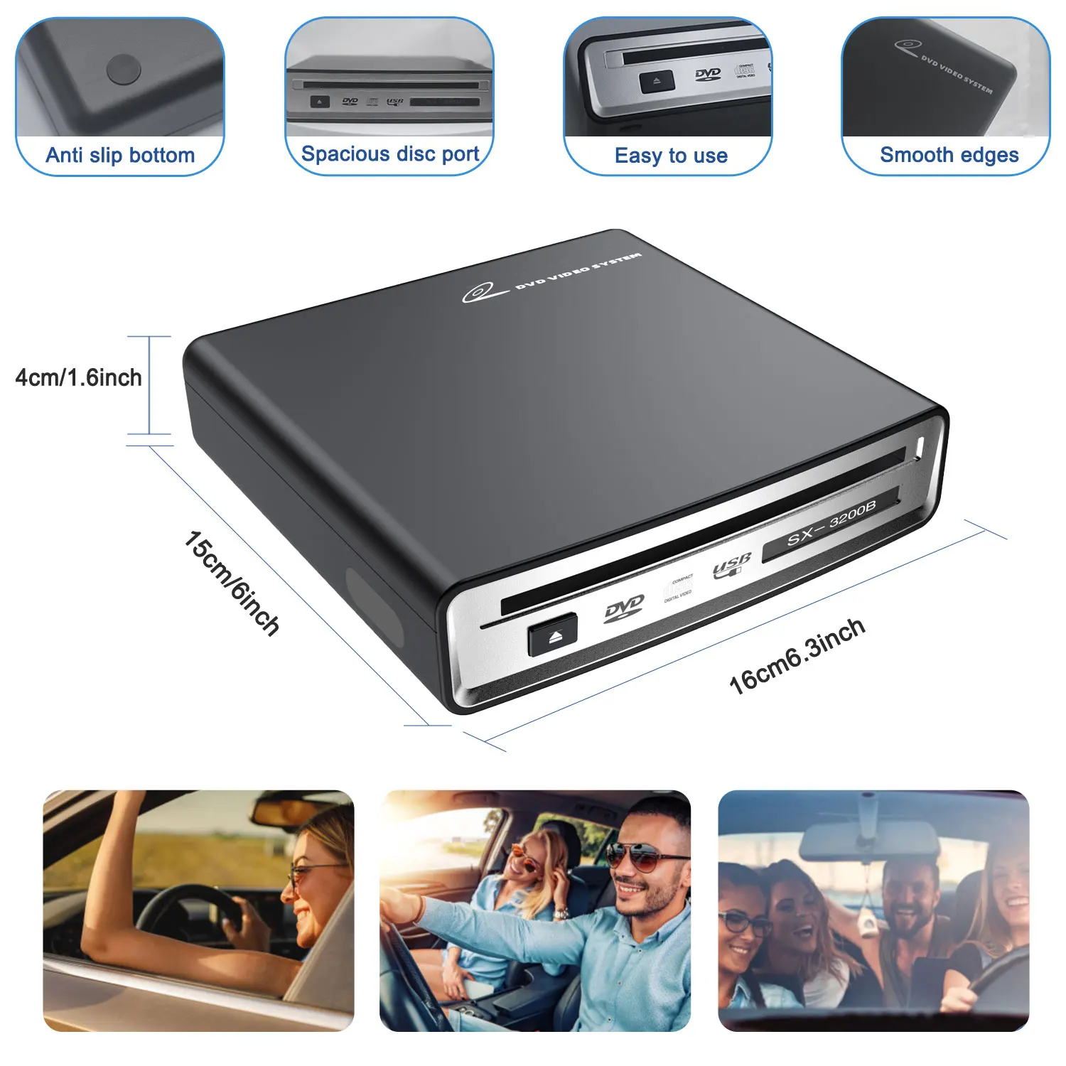 Car CD Player CD Player For Car Suction USB/Type-C Connection CD Player Convenient Installation Multiple Application Scenarios
