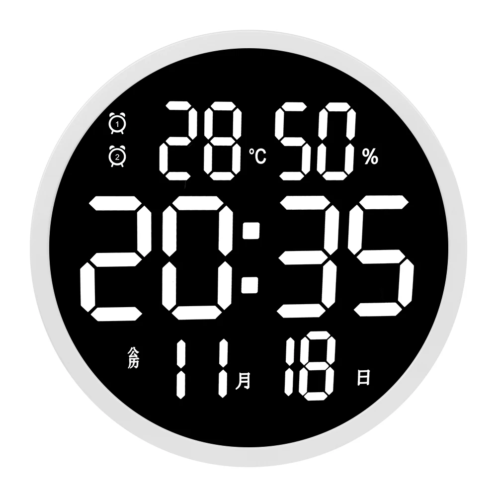 

Умный пульт дистанционного управления яркостью 12 дюймов Современный домашний декор Светодиодные настенные часы будильник с календарем Температура Влажность