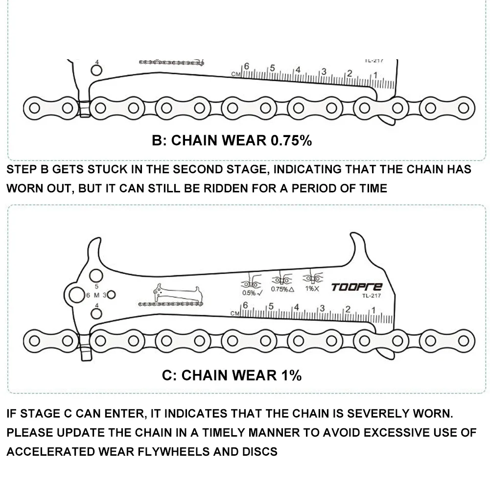 Bicycle Chain Wear Indicator Ruler Repair Tool Stainless Steel Mountain Road Bike Chain Gauge Measurement Checker Screw Diameter