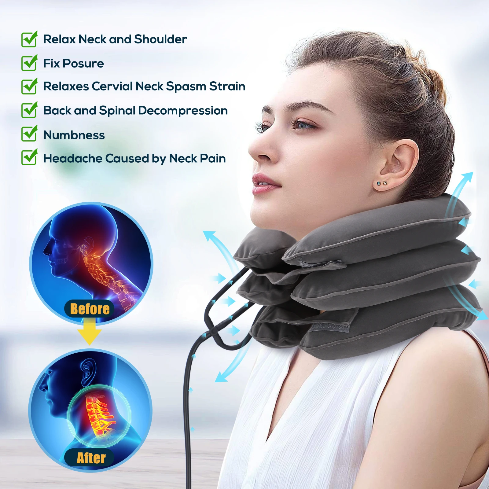 Neck Massager Inflatable Air Cervical Neck Traction Support PainStress Relief Neck Collar Pillow Neck Stretching Brace