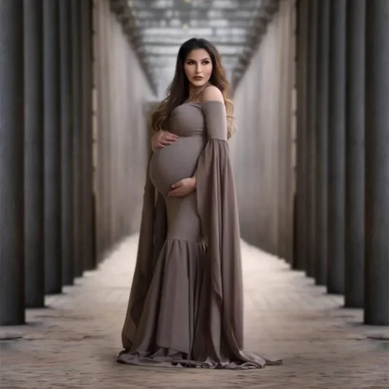 

Sexy Shoulderless Maternity Photography Props Long Dress For Pregnant Women Fancy Pregnancy Dress Elegence Maxi Gown Photo Shoot