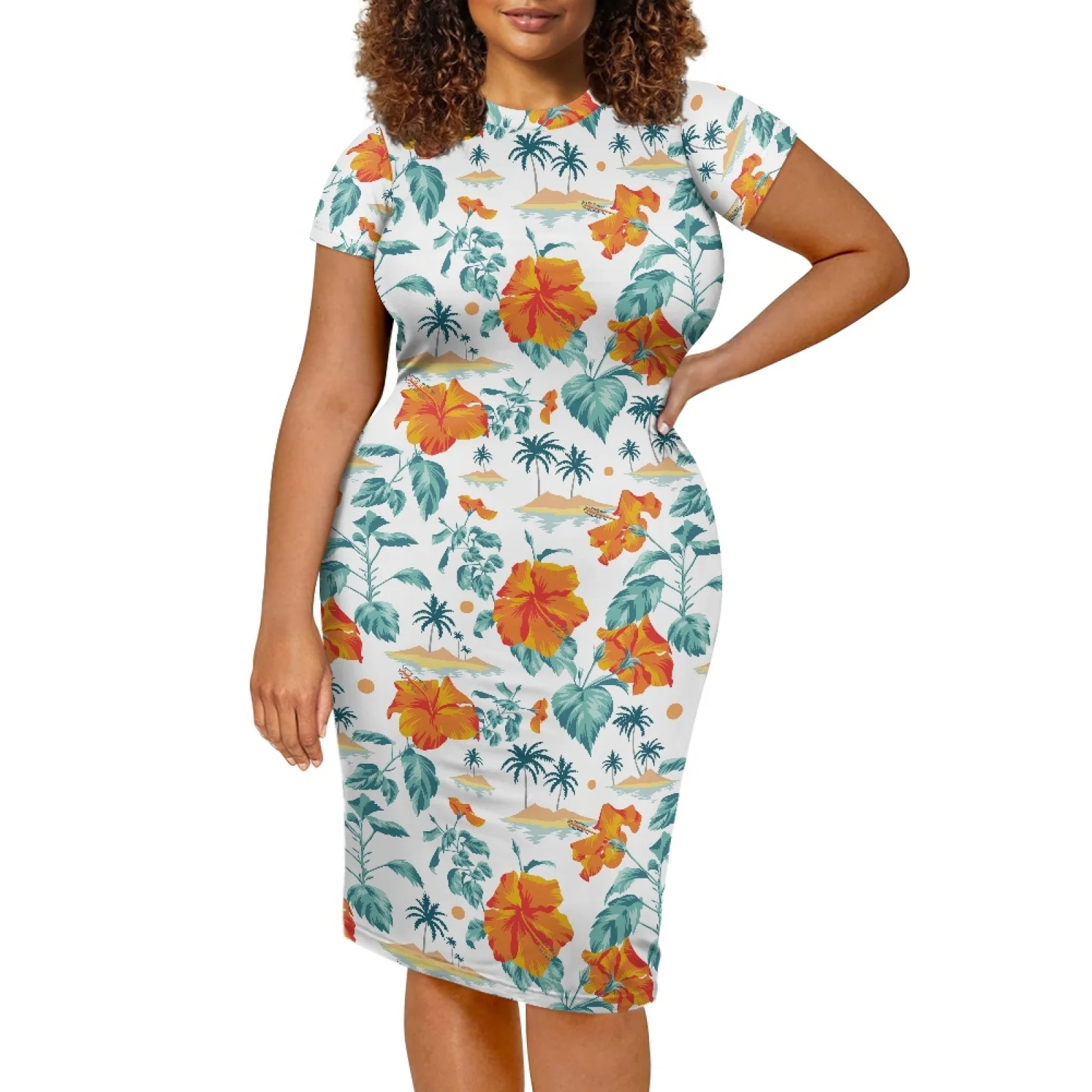

Polynesian Tribal Samoan Totem Tattoo Samoa Prints Womens Sexy Stylish Elegant ​Pencil Dress Floral Pattern Holiday Beach Party