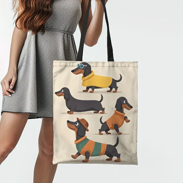 Sac fourre-tout Chic imprimé teckel, sac à main à bandoulière décontracté de grande capacité pour femmes, sac d'épicerie robuste en Polyester réutilisable 1