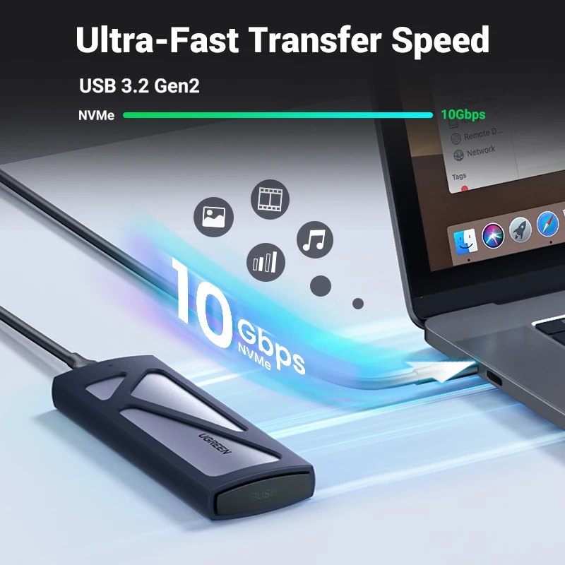 Ugreen M.2 Nvme Ssd Gabinete Adaptador 10gbps Usb c 3.2 Gen2 Ferramenta-livre Externo Gabinete Nvme Leitor Suporta m e b & m Chaves - Imagem 2
