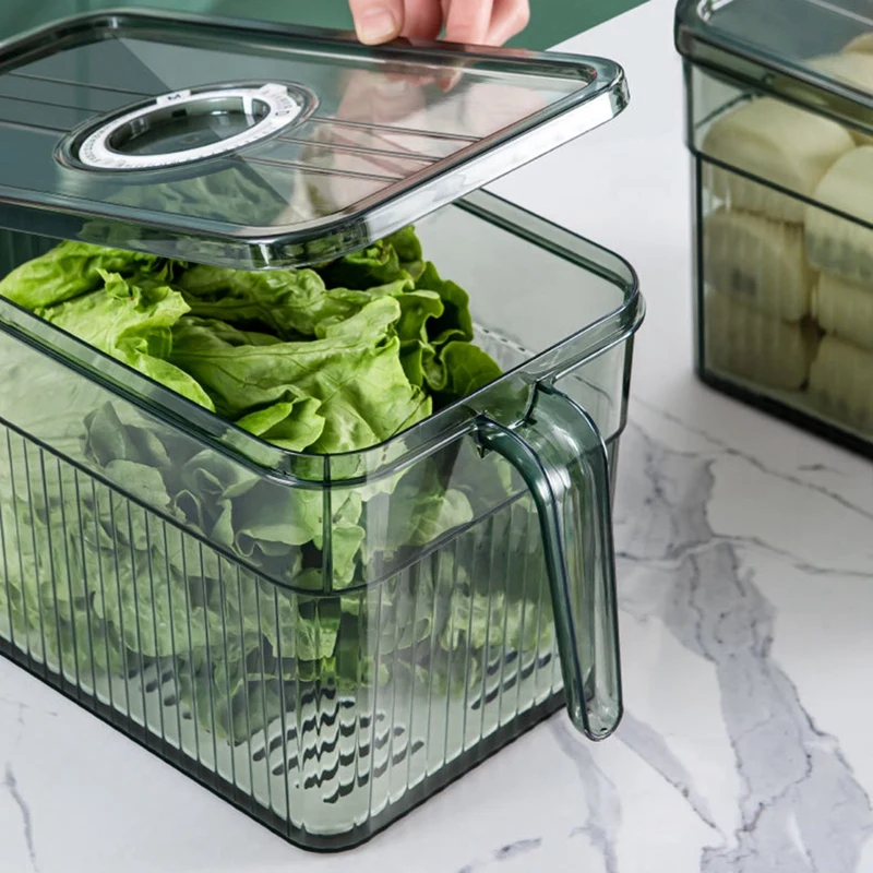 Refrigerator Storage Box Timekeeping Keep Fresh Food Organizer Box With Handle Transparent Material