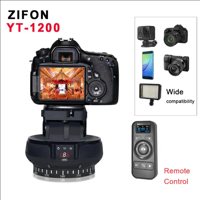 YT-1200 Auto Motorized Rotating Panoramic Head Remote Control Pan Tilt Tripod Head Stabilizer for GOPRO DSLRS Cameras Photo