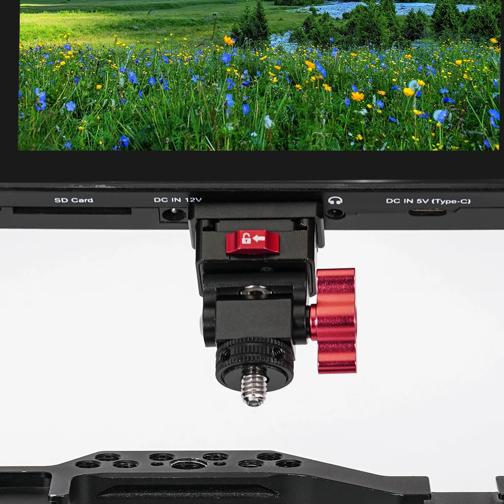Quick Release Monitor Mount 180&deg; Tilt 360&deg; Swivel 1/4" ARRI Cold Shoe for GoPro Insta360 Feelworld DSLR Camera Cage Tripod Head