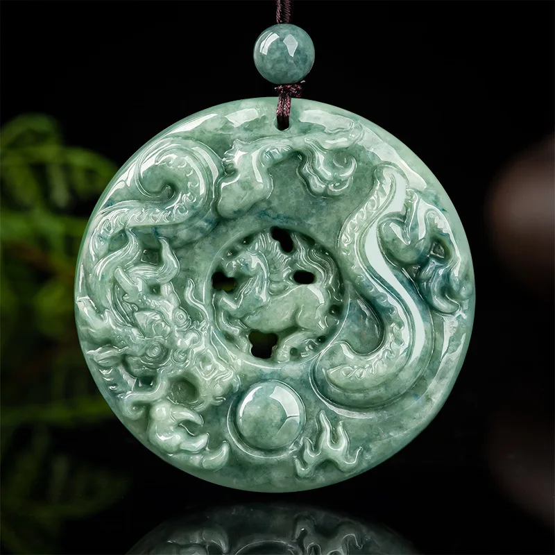 

Mai Chuang/Hand Carved/Jade Dragon Horse Brand Emerald Necklace Pendant Fashion Elegant Personality Jewelry Menwomen Couple Gift