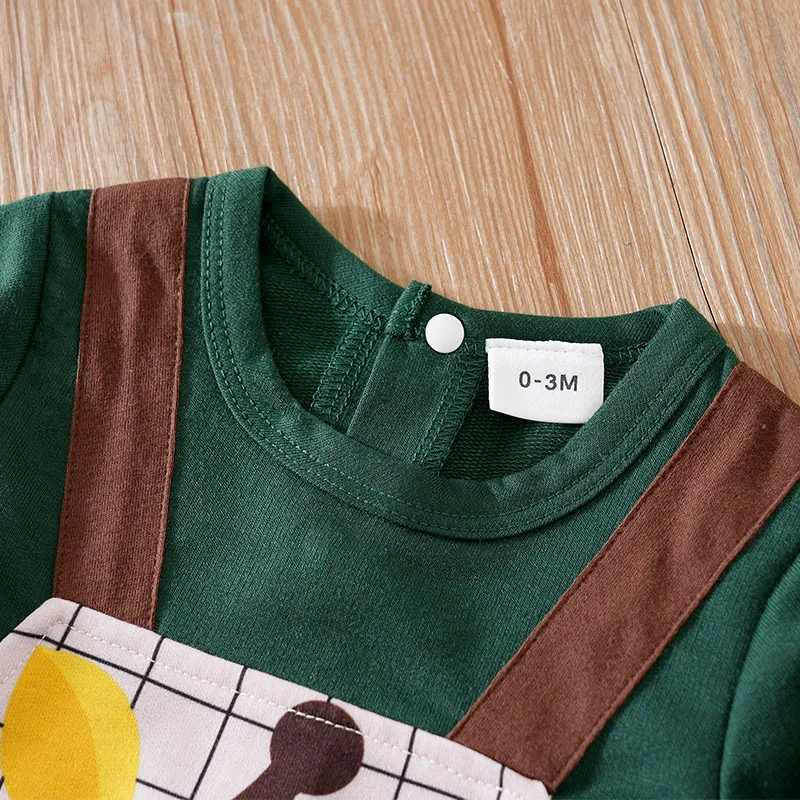 Spring And Autumn Baby Rompers Boys And Girls Cute Cartoon Giraffe Printed False Strap Long Sleeve Bodysuit baby rompers,baby jumpsuit,baby clothing,cotton onesies