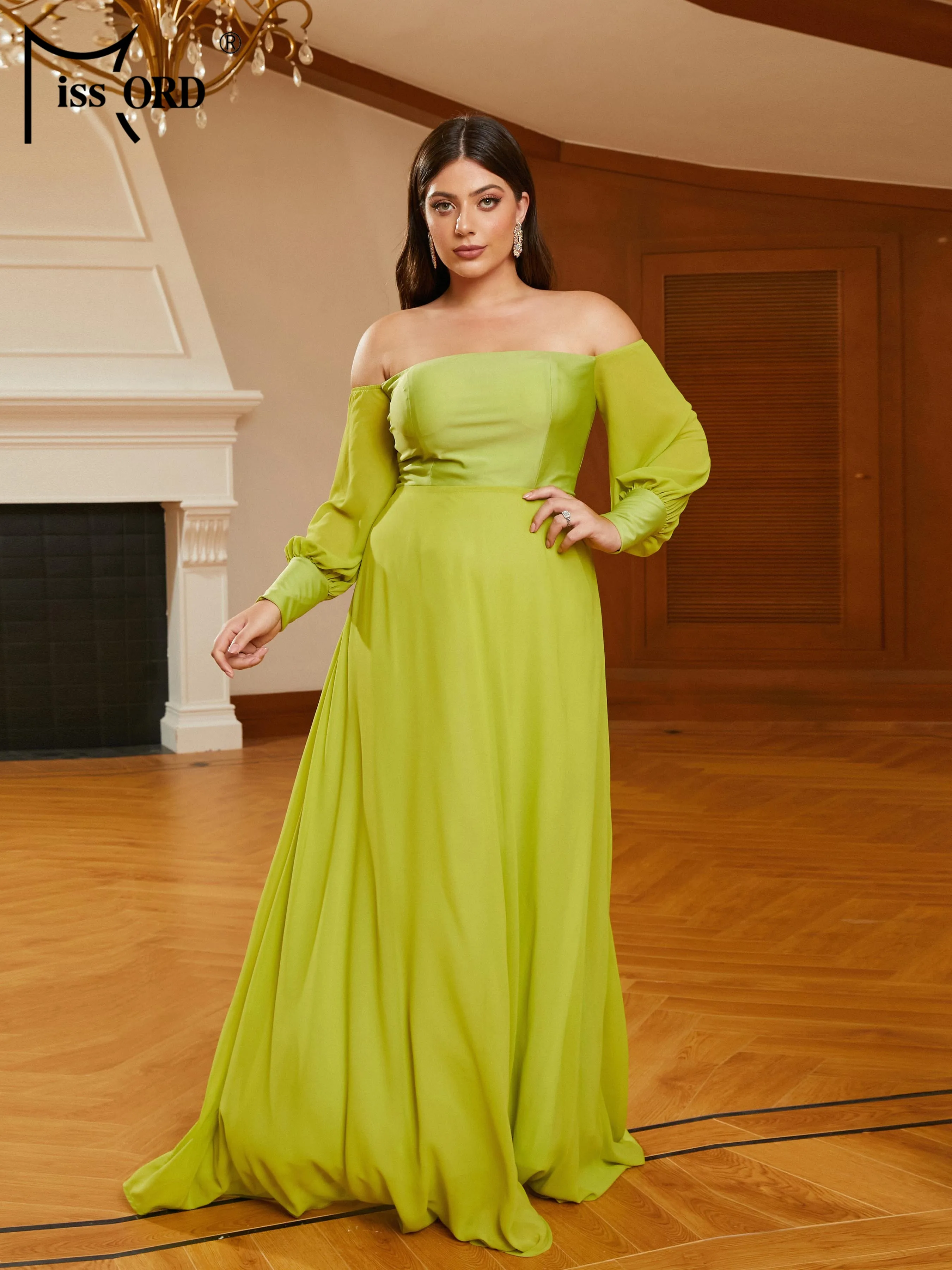 Missord New Plus Size Elegant Party Dresses For Women 2023 Off Shoulder Lantern Sleeves A-line Prom Formal Occasion Dresses
