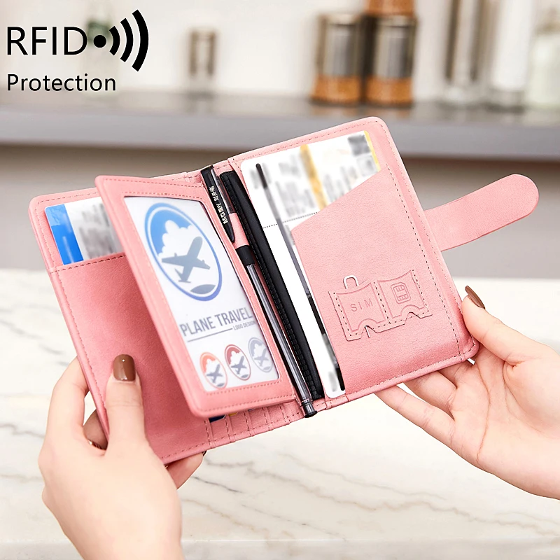 Custodia Per Passaporto Con Blocco RFID - Porta Documenti Da Viaggio In Pelle PU, Blu, Uomo E Donna - 2