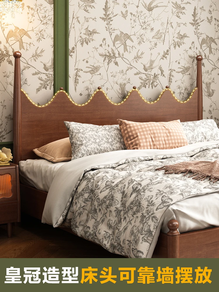 

Furniture solid wood double bed master bedroom 1.5m 5 bedstead 1.8m elevated retro wooden bed