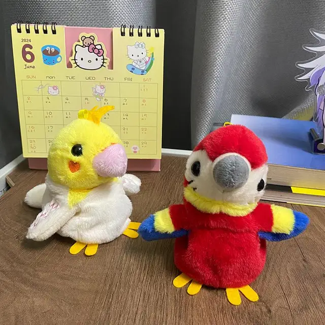 Cute Electric Screams Parrots Moving Wings Plush Stuffed Doll Simulation Parrot Bird Animal Bag Keychain Pendant Decoration Toy 6