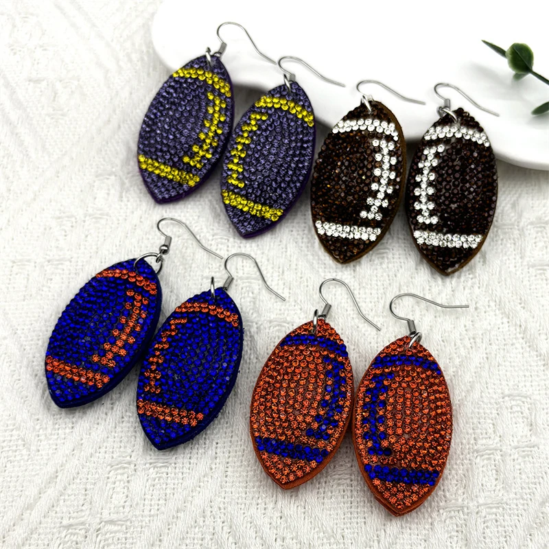 Rugby American Football Balls Baumeln Ohrringe für Frauen Männer Kristall Schwarz Farbe Sport Stil Ohrringe Schmuck joyeriaZZ1063 – Detail 12