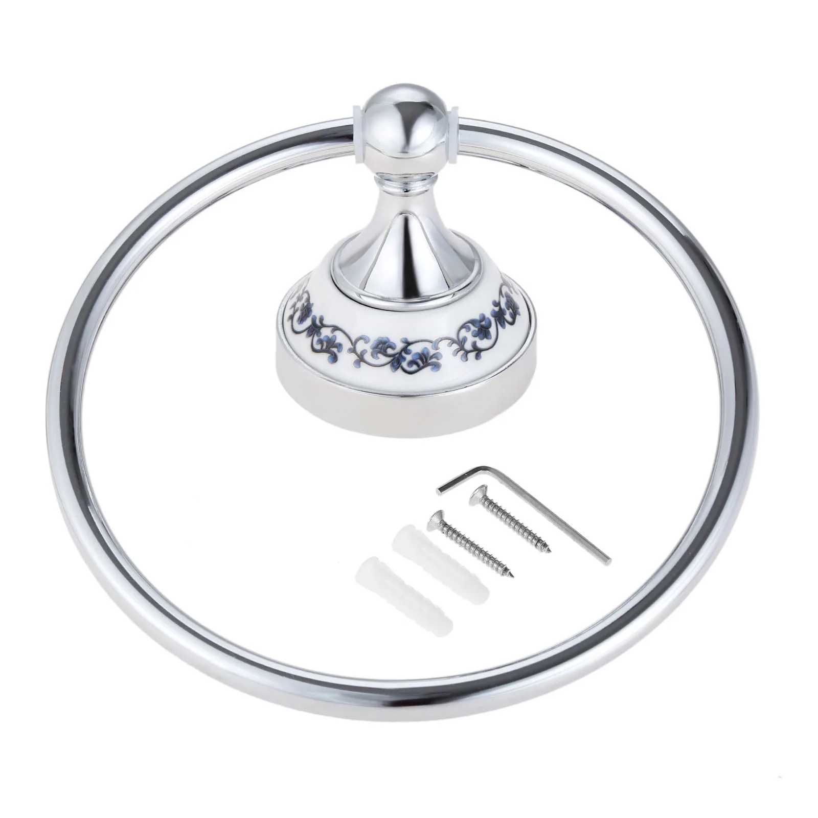 1Pc Stainless Steel+Zinc Alloy+Ceramic Towel Ring Polished Chrome Finish Antique Design Towel Ring Elegant Bathroom Accessories