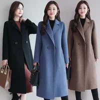 Women's Woolen Coat Loose Fit Mid-Length Oversize Autumn Winter Fashion Korean Style Big Size Clothing Outerwear Jacket