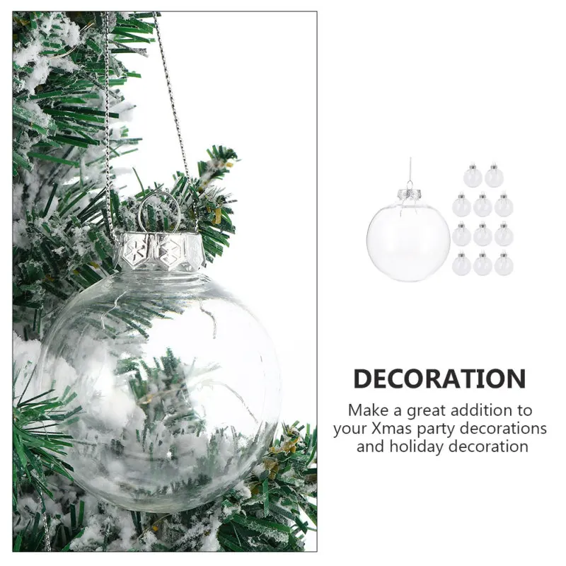 Description Picture 3 of item10/12pcs Christmas Transparent Ball Plastic Fillable Bauble 8-10cm Xmas Tree Hanging Ornaments Decoration Wedding Party Gift Box