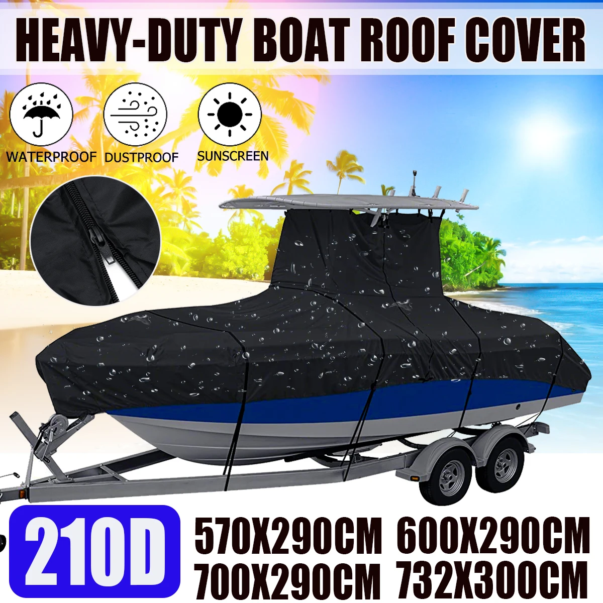 210DHeavyDutyBoatCoverCenterConsoleTTopRoofBoatCover
