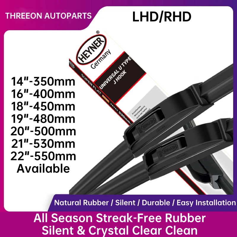 

Germany Heyner Windshield Wiper U-Type Universal Hook 14"- 22" 350-550 mm LHD/RHD Wiper Blade with Adapter 1pc one pack