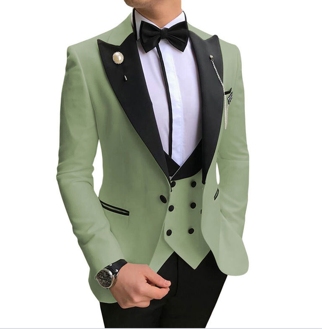 2023 Men 3 Pieces Suits For Men Custom Made Groom Groomsmen Tuxedos Wedding Men Suit Terno Masculino(Jacket+Pant+Vest) - Army green, 4XL