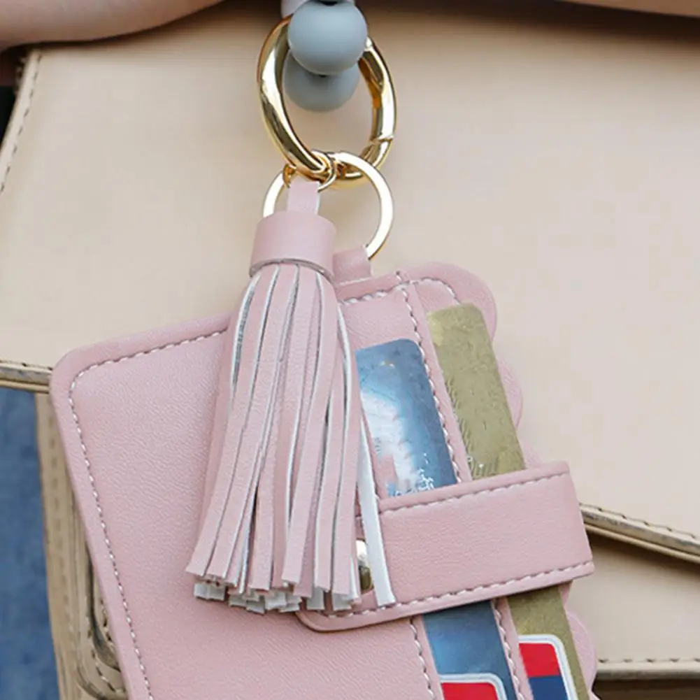 Wallet Keychain Wristlet for Women Faux Leather Tassels Multi-slots Card Holder Snap Slim RFID Credit Card Holder Purse