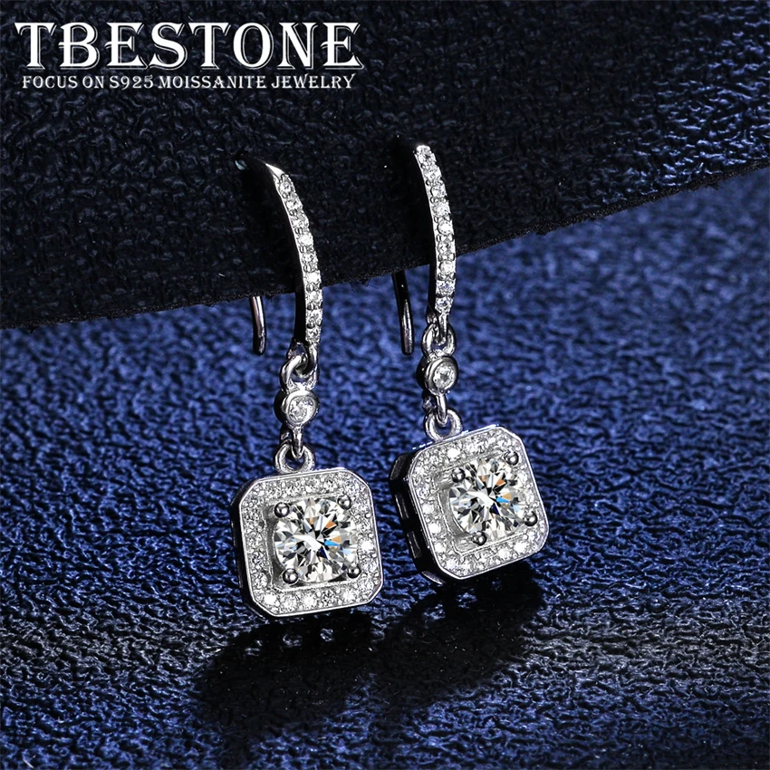 

Tbestone New S925 Sterling Silver Moissanite Luxury Fashion Square Earrings Women High Quality Wedding Party Jewelry Gift