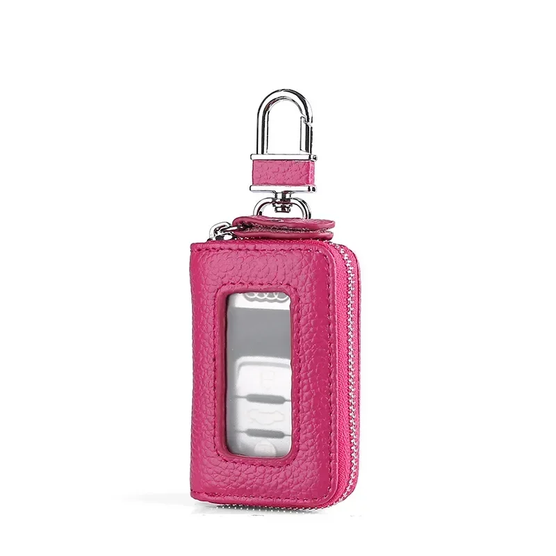 Korean Style Multi-Color Soft Leather Zipper Car Key Case with Transparent Window