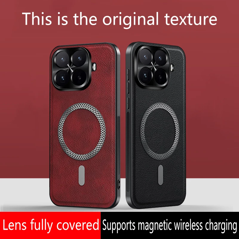 Magnetic Luxury Leather Texture Shockproof Back Cover with Wireless Charging Capability