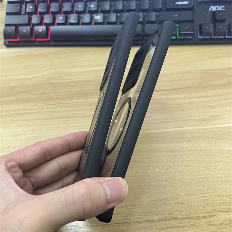 Clear Matte Frosted Magnetic Car Phone Case with Lens Protection