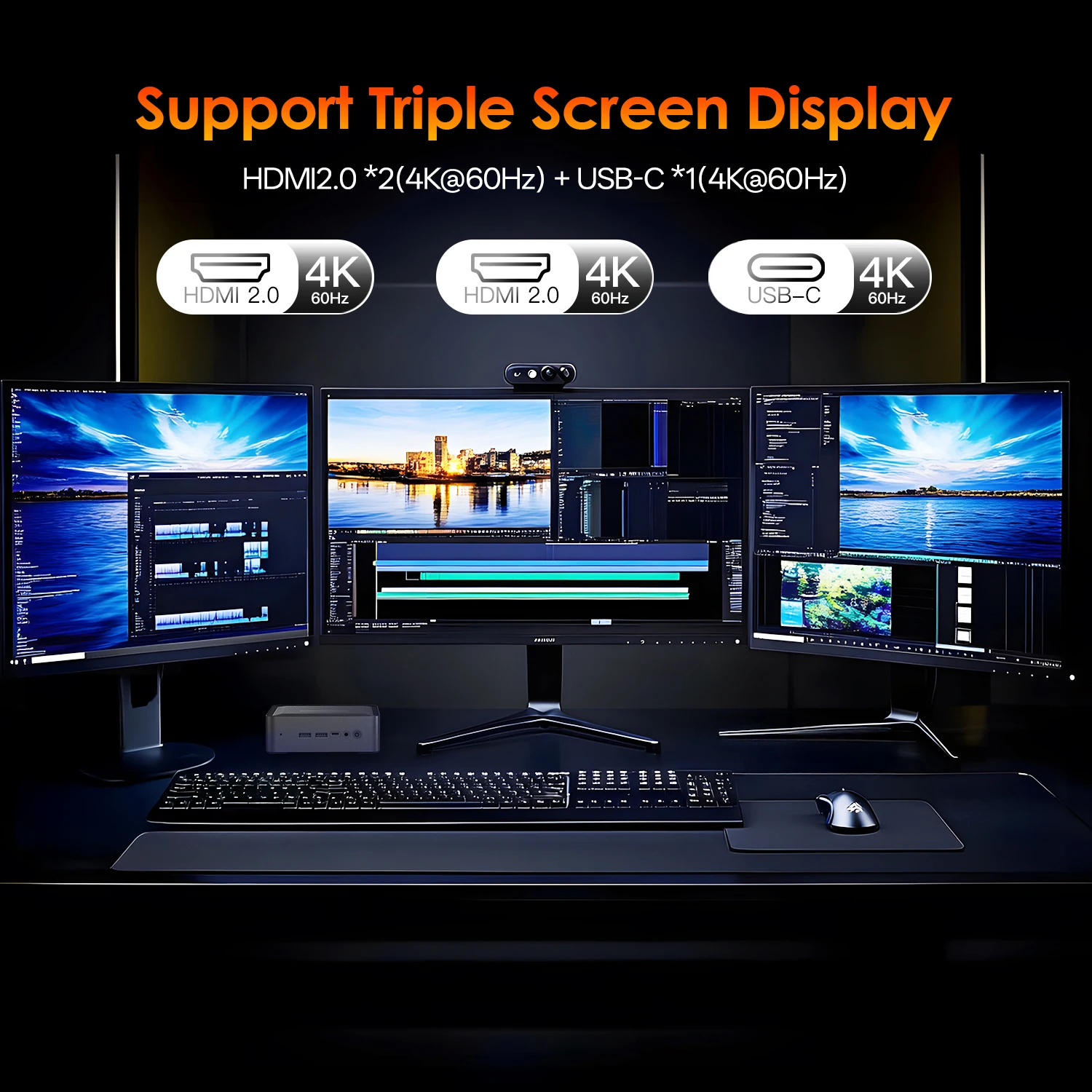 WUDUNG U58 MINI PC AMD Ryzen7 5825U 4.5GHZ 16G DDR4/512G SSD WIFI6E BT5.2 Support 3 Screen RJ45 2.5G 1000M Win 11 Pro Computer 3