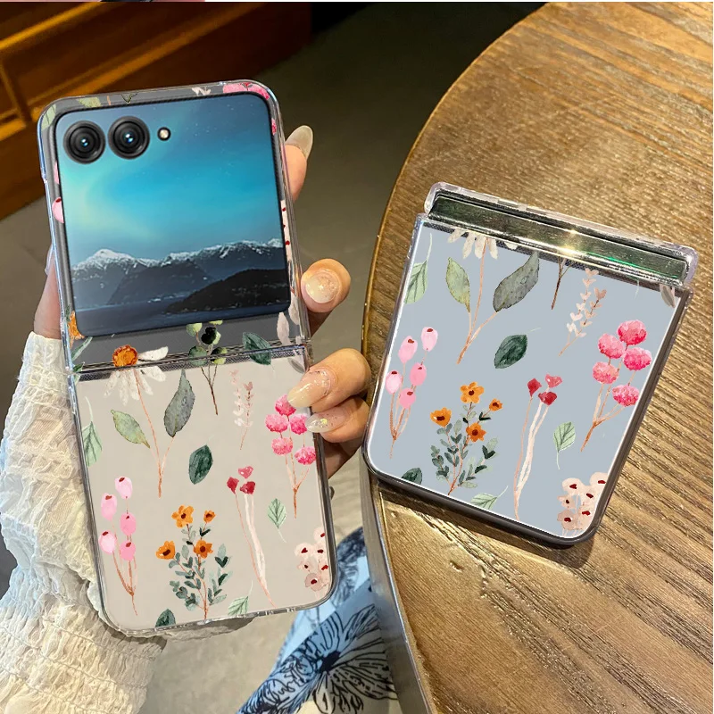 Colorful Flower Pattern Clear Shockproof Folding Phone Case