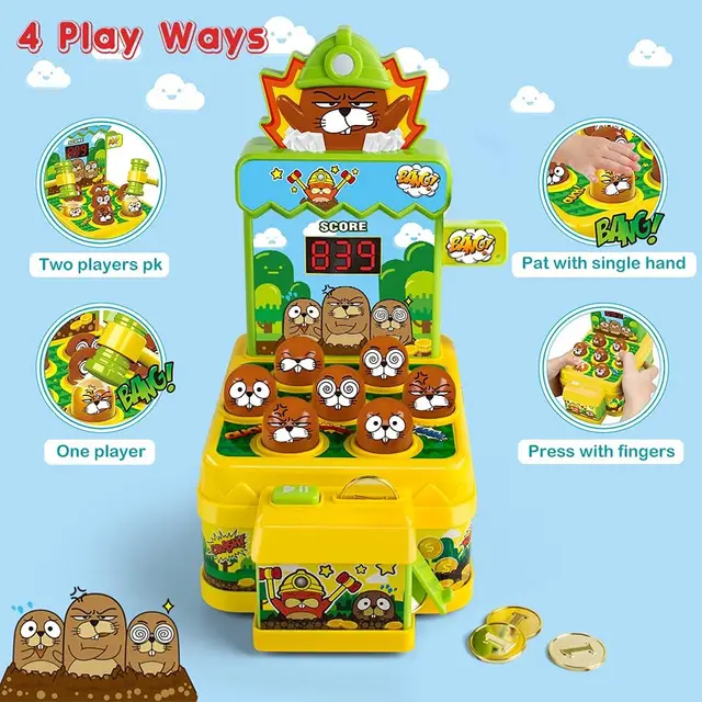 VATOS Mini Coin Operated Arcade Game Bank with 2 Hammers, Interactive Electronic Developmental Toy for Kids Ages 3-6 6