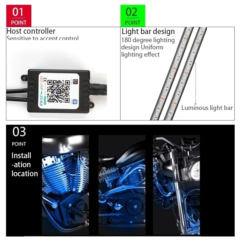 Kit de bande lumineuse RGB LED pour moto, étanche, télécommande RF +  commande vocale, éclairage d'accentuation, lumière d'ambiance, 12V,  pièces/ensemble - AliExpress