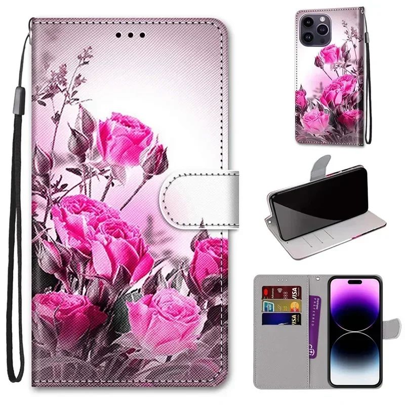 Floral Pattern Leather Wallet Flip Case with Stand Feature - 2025 Edition