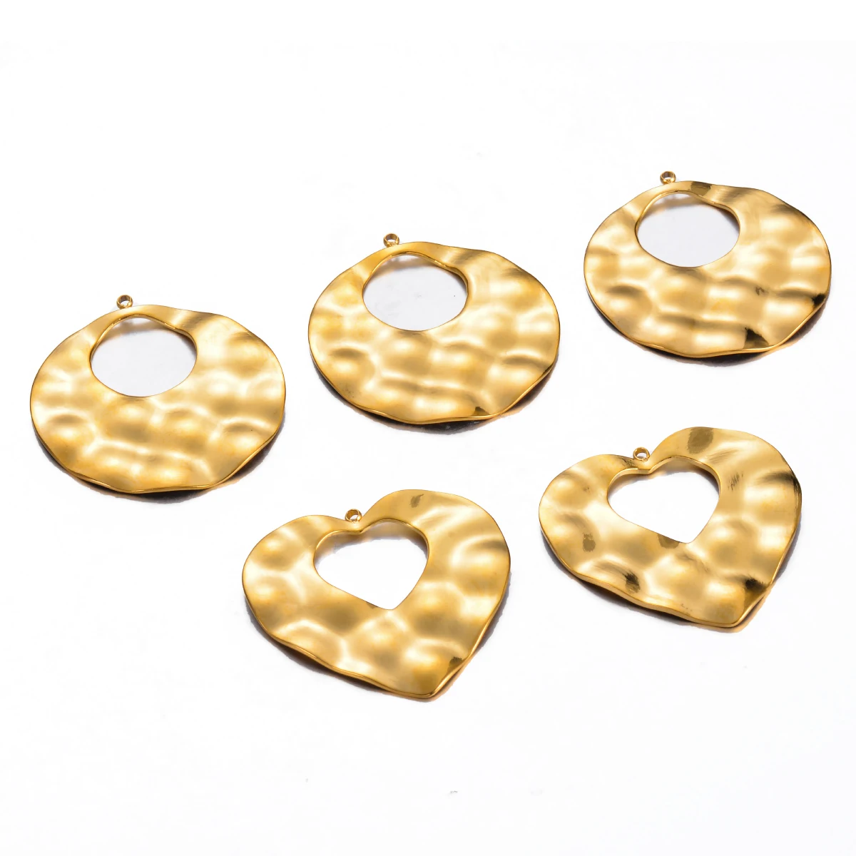 

3Pcs Golden Stainless Steel Love Heart Round Charms Pendants DIY for Earrings Necklace Unevenness Jewelry Making Accessories